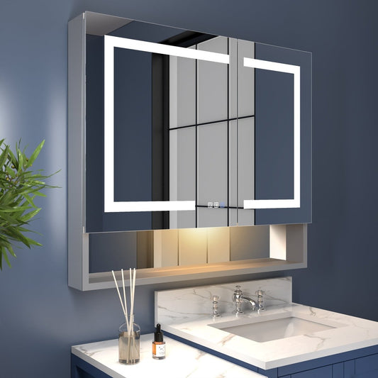 Ample 36" W x 32" H Surface or Recessed Mount Led Light Medicine Cabinet with Mirror