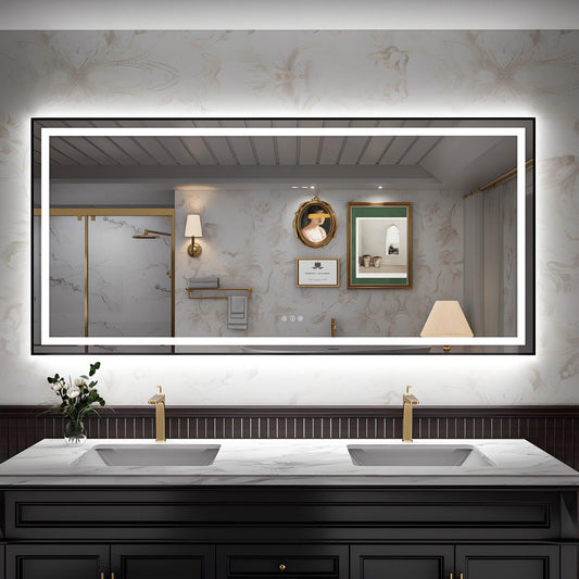 Apex - B 77x36in vanity with lights and mirror for Bathroom Wall,Framed LED Bathroom Mirror,Anti - Fog,Shatter - Proof,ETL Listed
