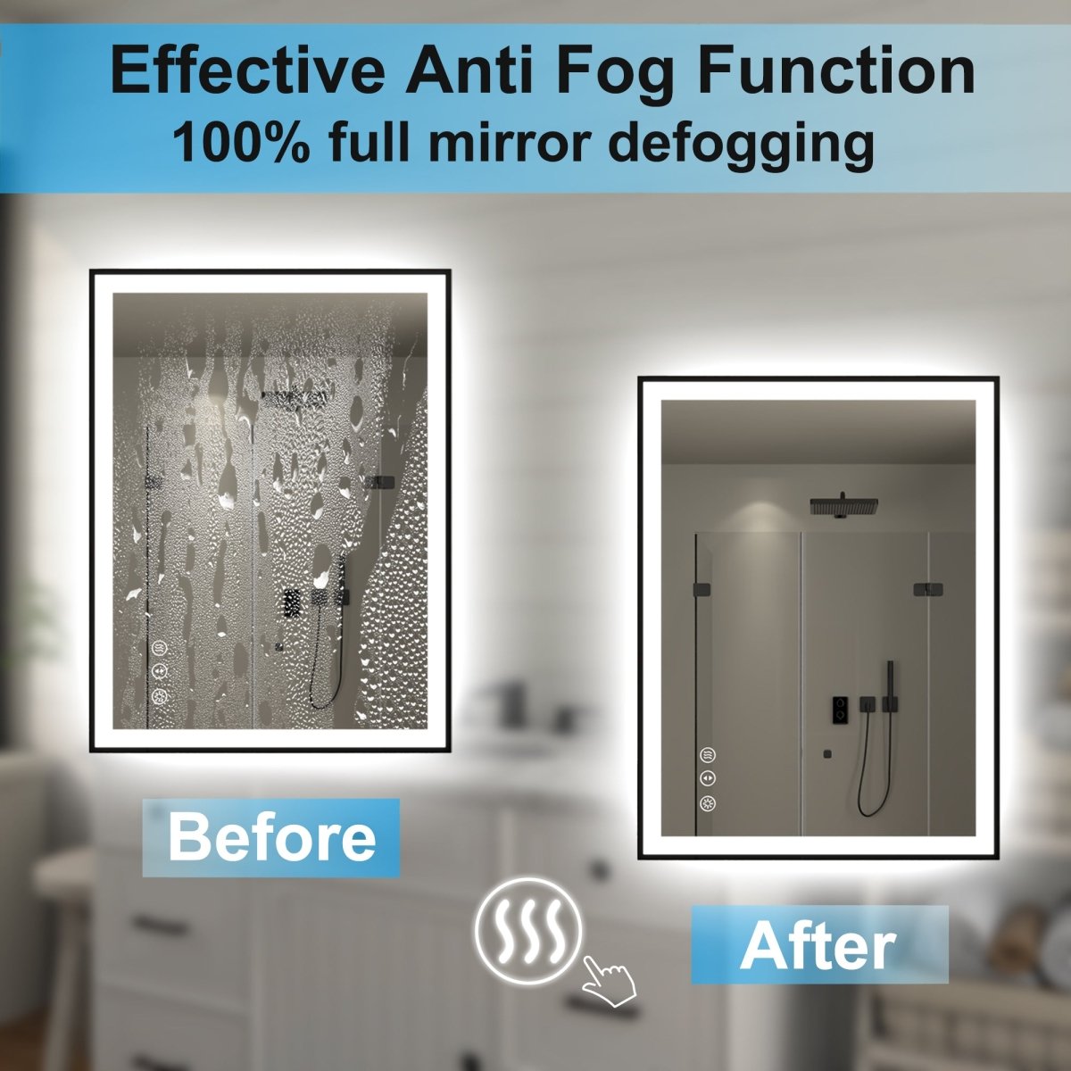 Apex - Noir 60"x28" Framed LED Lighted Bathroom Mirror