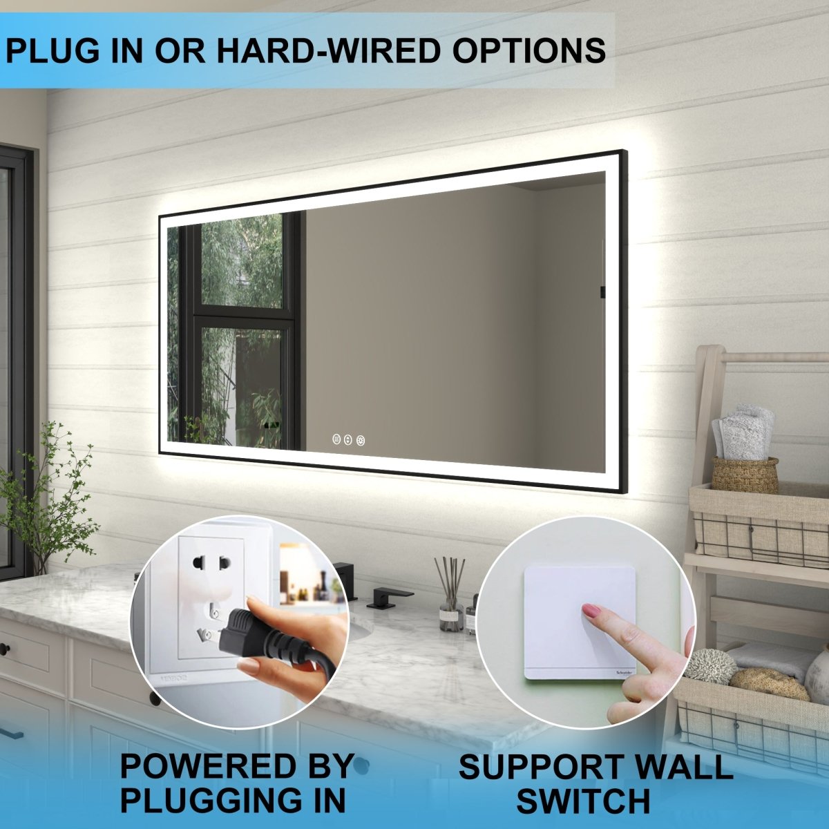 Apex - Noir 60"x28" Framed LED Lighted Bathroom Mirror