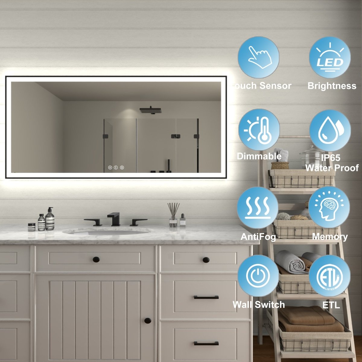 Apex - Noir 60"x28" Framed LED Lighted Bathroom Mirror