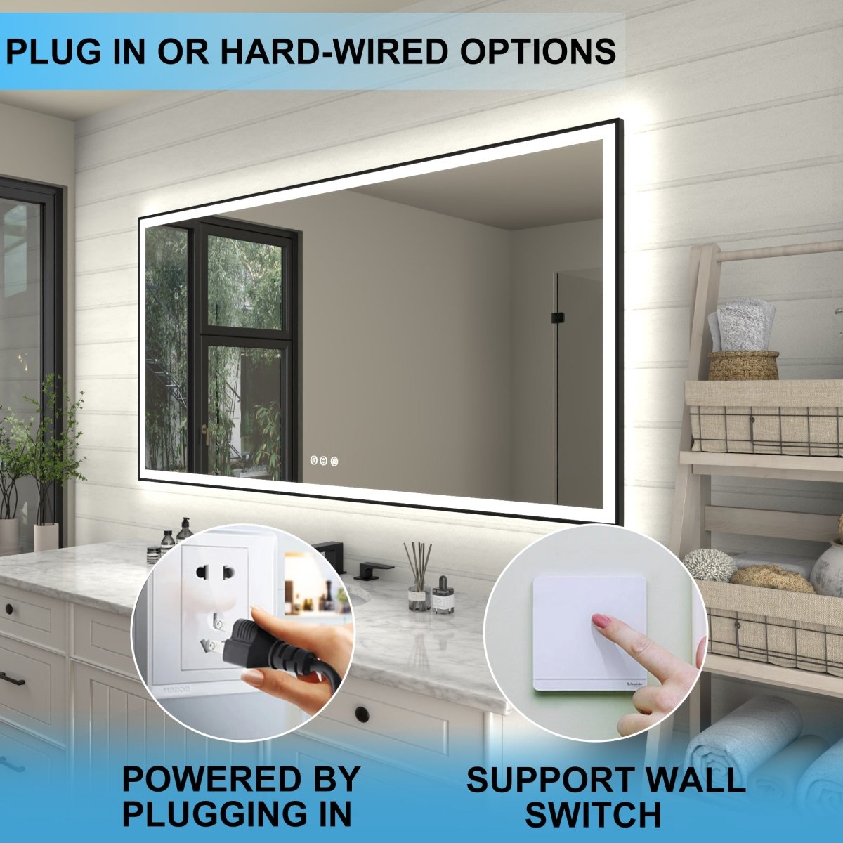 Apex - Noir 72"x36" Framed LED Lighted Bathroom Mirror