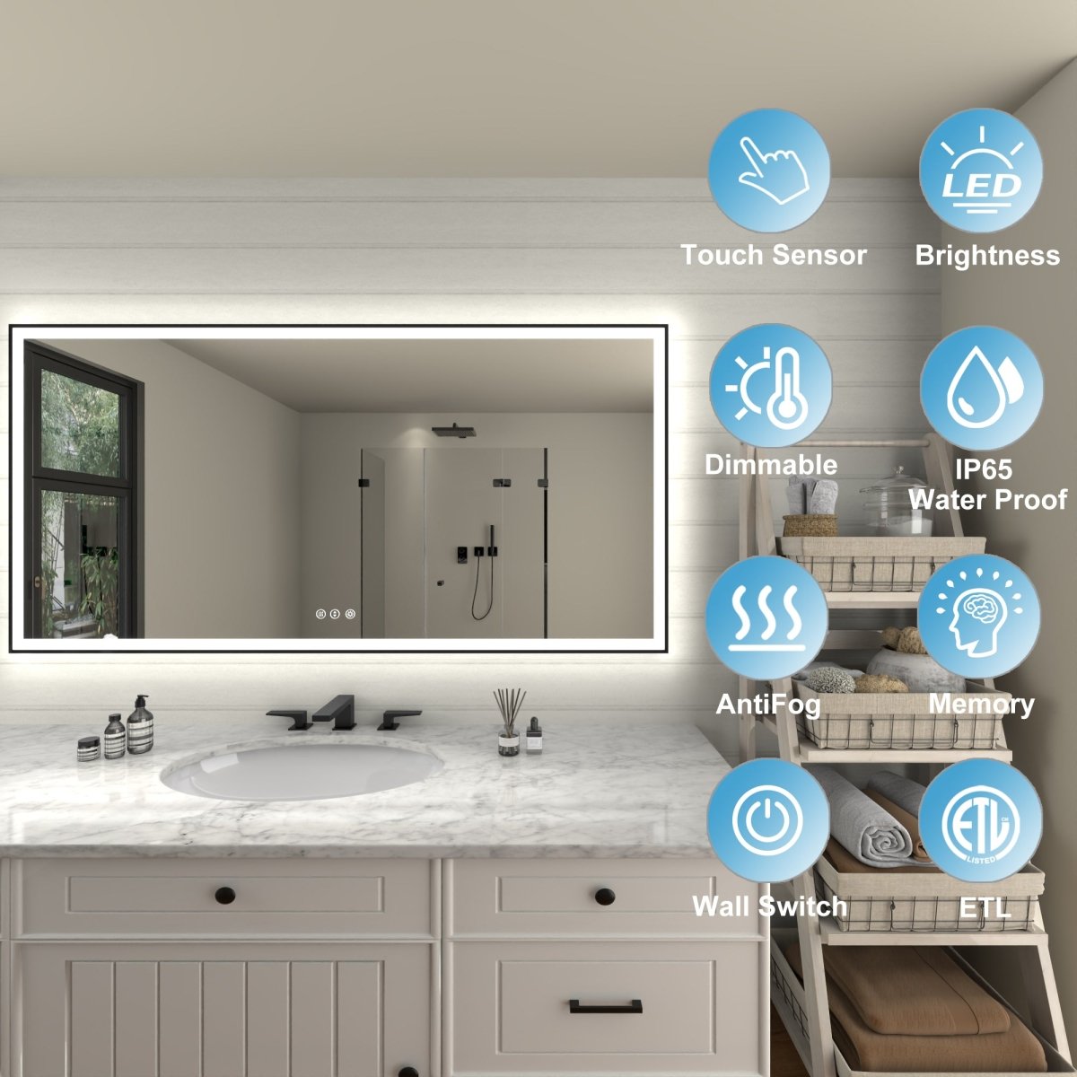 Apex - Noir 72"x36" Framed LED Lighted Bathroom Mirror