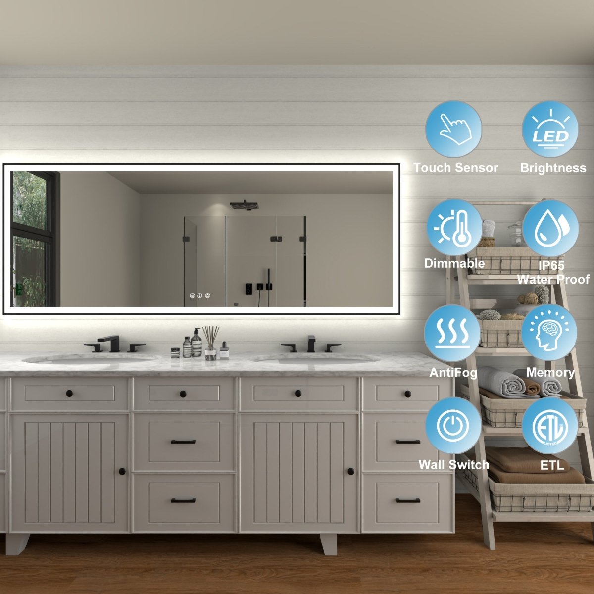 Apex - Noir 84"x32" Framed LED Lighted Bathroom Mirror