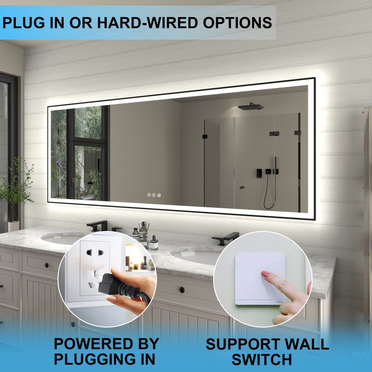 Apex - Noir 84"x32" Framed LED Lighted Bathroom Mirror