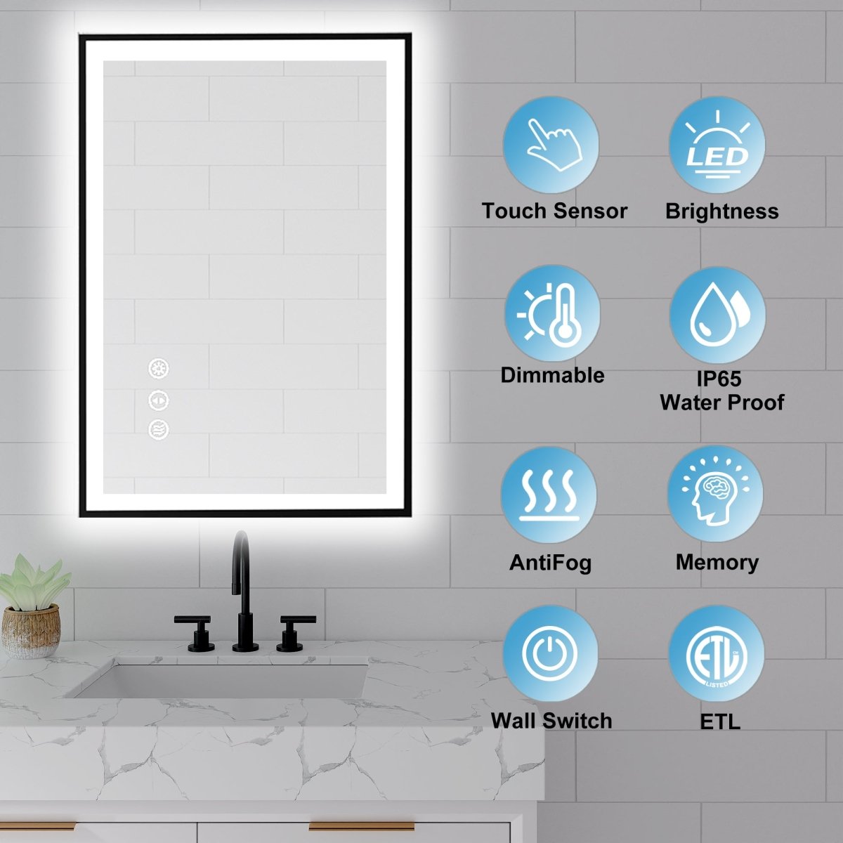 Apex - Noir 84"x40" Framed LED Lighted Bathroom Mirror