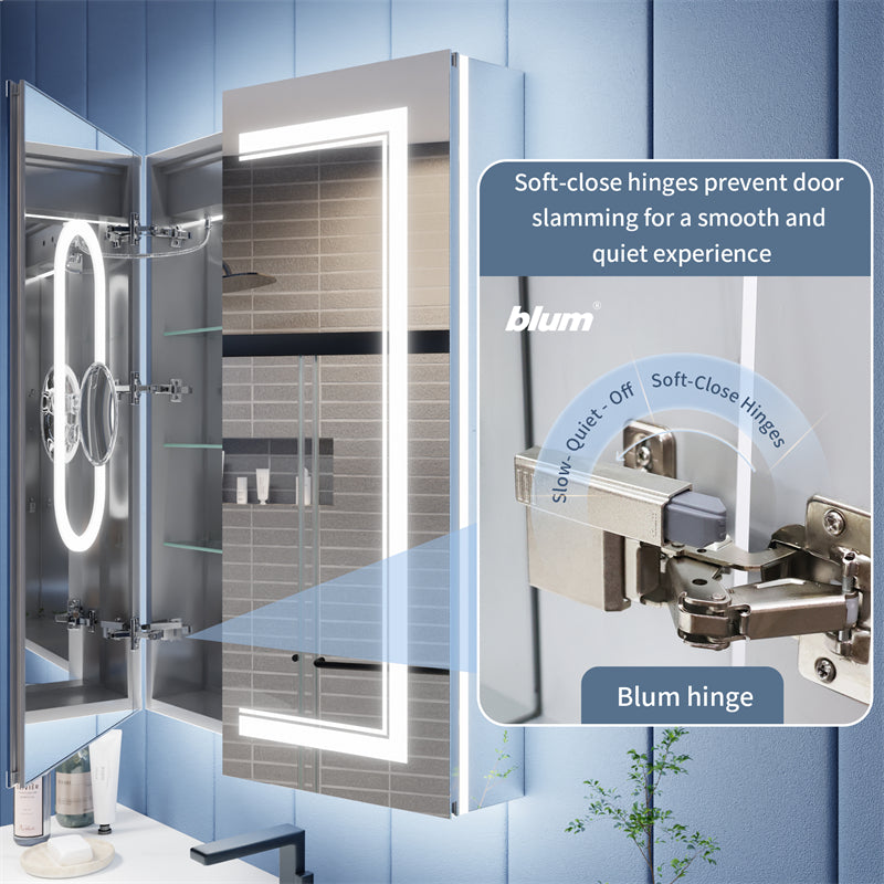 Illusion-B 40" x 32" LED Lighted Inset Mirrored Medicine Cabinet with Magnifiers Front and Back Light - ExBriteUSA
