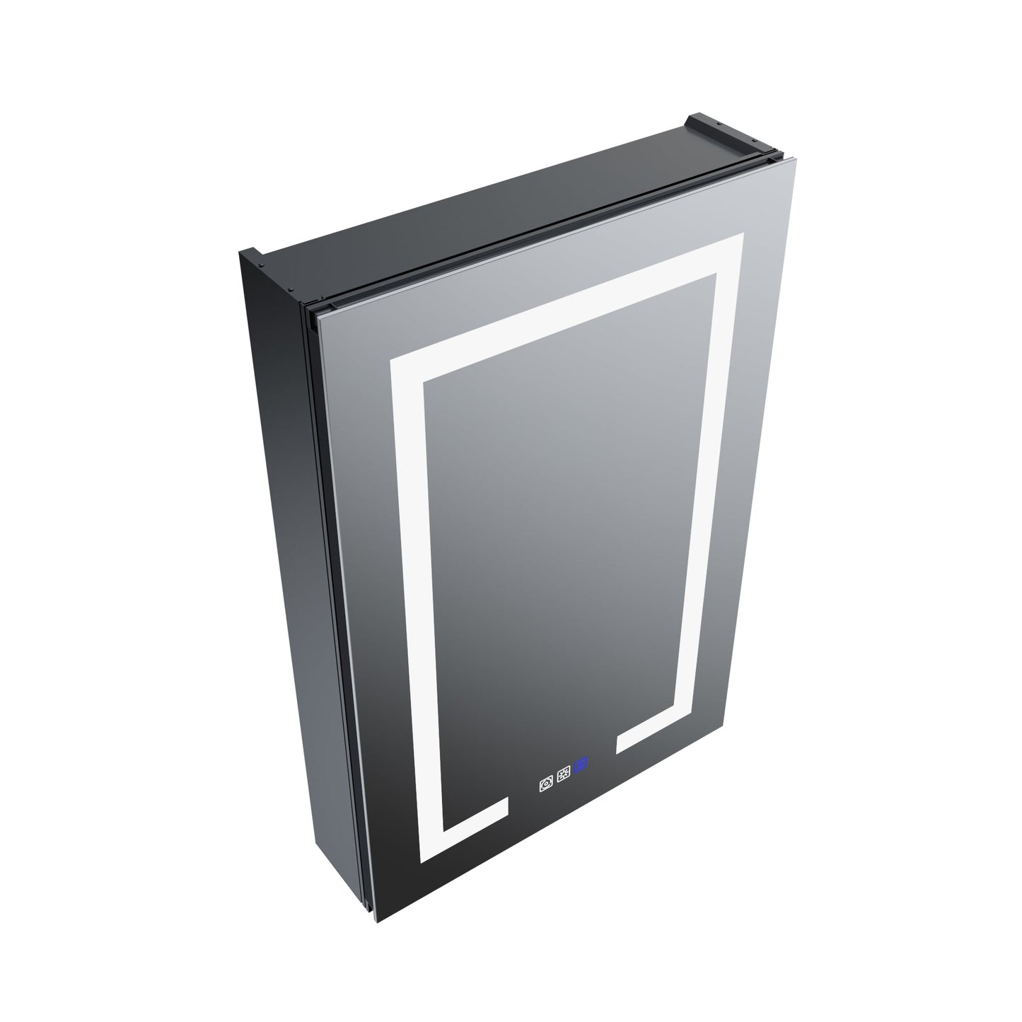 Boost-M1 20" W x 30" H Light Medicine Cabinet Recessed or Surface Mount Aluminum Adjustable Shelves Vanity Mirror Cabinet, Black Frame, Hinge on the Right - ExBriteUSA