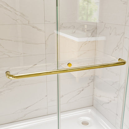 Glide 44-48" Wide x 70" Sliding Glass Shower Doors Frame in Brushed Gold,Clear Tempered Glass