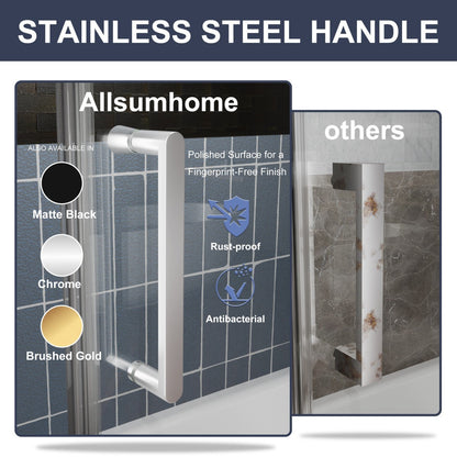 Zephyr 56-60" Semi-Frameless Single Sliding Tub Door,Chrome,Bypass Bathtub Shower Tempered Glass Door with Explosion-Proof Film