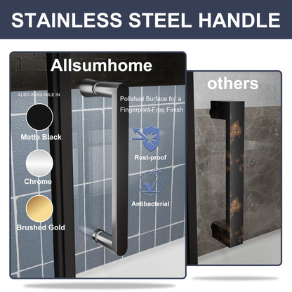 Zephyr 56-60" Semi-Frameless Single Sliding Tub Door,Matte Black,Bypass Bathtub Shower Tempered Glass Door with Explosion-Proof Film