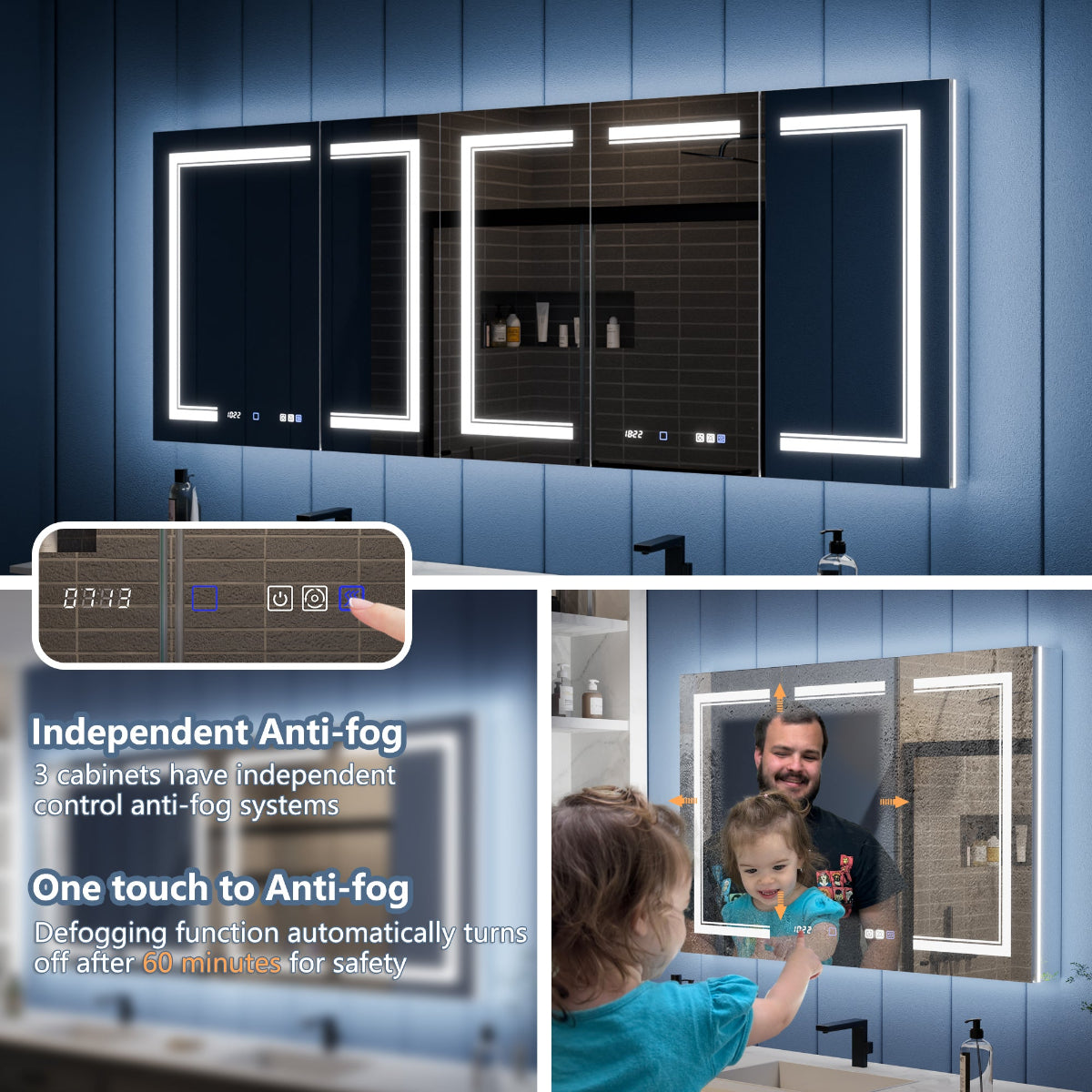Illusion-B 84" x 32" LED Lighted Inset Mirrored Medicine Cabinet with Magnifiers Front and Back Light - ExBriteUSA