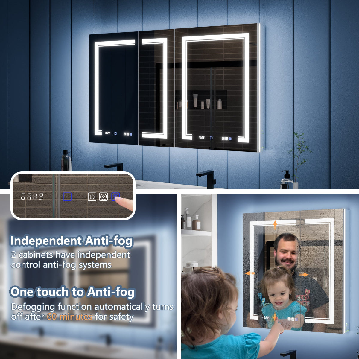 Illusion-B 54" x 32" LED Lighted Inset Mirrored Medicine Cabinet with Magnifiers Front and Back Light - ExBriteUSA