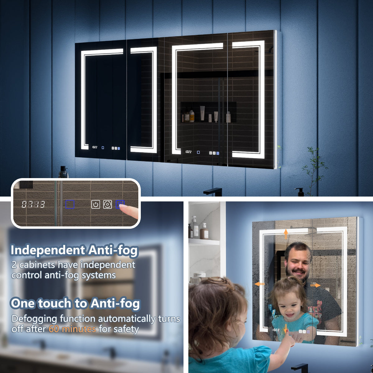 Illusion-B 60" x 32" LED Lighted Inset Mirrored Medicine Cabinet with Magnifiers Front and Back Light - ExBriteUSA
