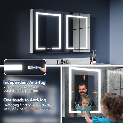 Boost-M1 48" W x 30" H Light Medicine Cabinet Recessed or Surface Mount Aluminum Adjustable Shelves Vanity Mirror Cabinet - ExBriteUSA