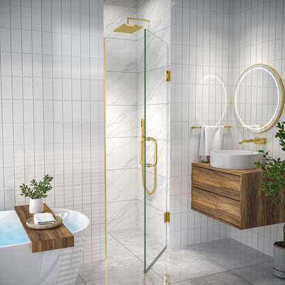 Valor 24"x72" Frameless Shower Door in Brush Gold,Water Repellent Glass with Seal Strip Parts and Handle,Glass Hinged Shower Door