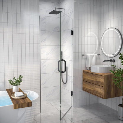 Valor Shower Door 28in.W x 72in.H Frameless Hinged Shower Door,Shower Room Glass Door with Clear Tempered Shower Glass Panel,Black