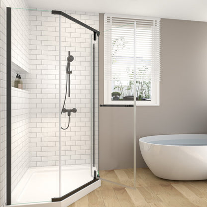 Prism Neo-Angle Frameless Shower Door 38 in. W x 72 in. H Corner Shower Enclosure,6mm Clear Glass,Pivot Shower Doors,Matte Black,Not Base