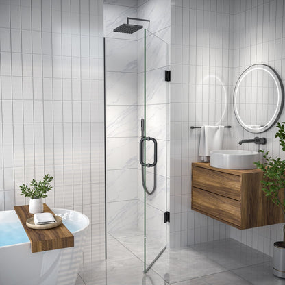 Valor Shower Door 24in.W x 72in.H Frameless Hinged Shower Door,Shower Room Glass Door with Clear Tempered Shower Glass Panel,Black