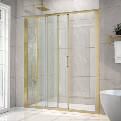 Nexus 56-60W x 70.H Easy Clean Framed Tri-Fold Sliding Shower Door with 1/4" (6mm) Clear SGCC Tempered Glass,Brushed Golde Finish