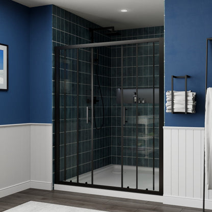 Holden 56-60"W x 70"H Easy Clean Shatter Proof Double Framed Sliding Shower Door with 1/4" (6mm) Clear SGCC Tempered Glass,Matte Black Finish