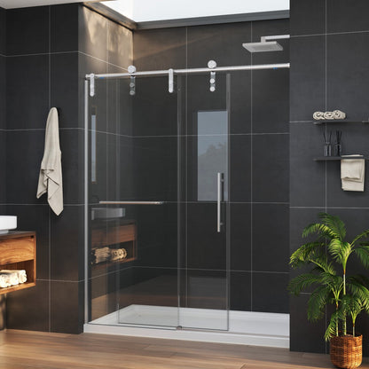 Anchor-B Allsumhome 56"-60"W x 70"H Frameless Sliding Shower Door,Tempered Glass,Shower Enclosure,Double Side Easy Clean Coat,Brushed Nickel ,Buffer