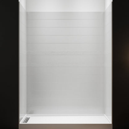 Boo Solid Surface 60"L x 34"W x 78"H Shower Wall Panel Surround,White,Bathroom Tile Renovation,Quick Install,Waterproof,Durable