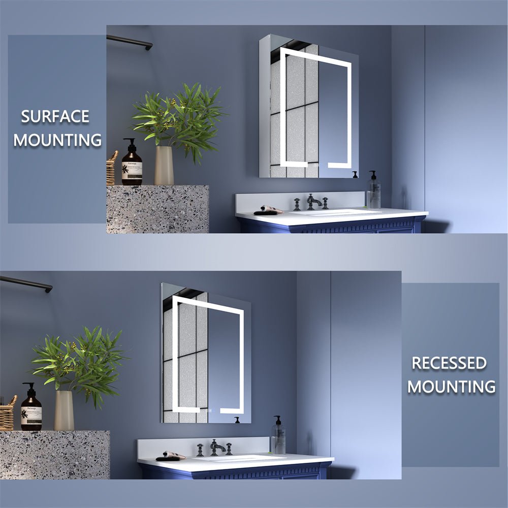 Boost-M1 24" W x 30" H Light Medicine Cabinet Recessed or Surface Mount Aluminum Adjustable Shelves Vanity Mirror Cabinet,Hinge on the Left