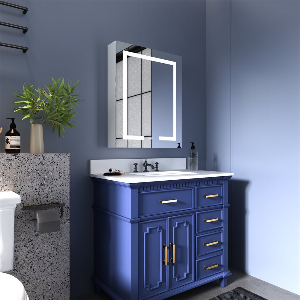 Boost-M1 24" W x 30" H Light Medicine Cabinet Recessed or Surface Mount Aluminum Adjustable Shelves Vanity Mirror Cabinet,Hinge on the Left