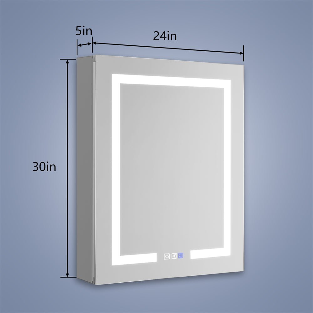 Boost-M1 24" W x 30" H Light Medicine Cabinet Recessed or Surface Mount Aluminum Adjustable Shelves Vanity Mirror Cabinet,Hinge on the Left