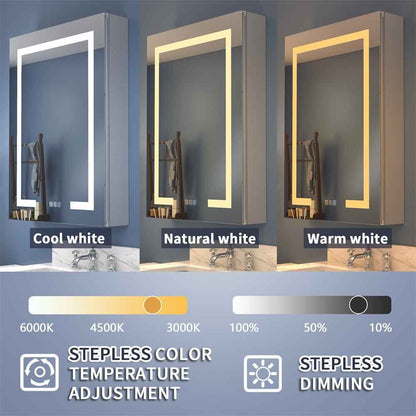 Boost-M1 24" W x 30" H Light Medicine Cabinet Recessed or Surface Mount Aluminum Adjustable Shelves Vanity Mirror Cabinet,Hinge on the Right