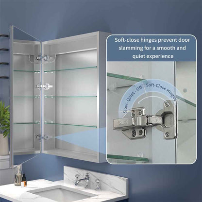 Boost-M1 24" W x 30" H Light Medicine Cabinet Recessed or Surface Mount Aluminum Adjustable Shelves Vanity Mirror Cabinet,Hinge on the Right