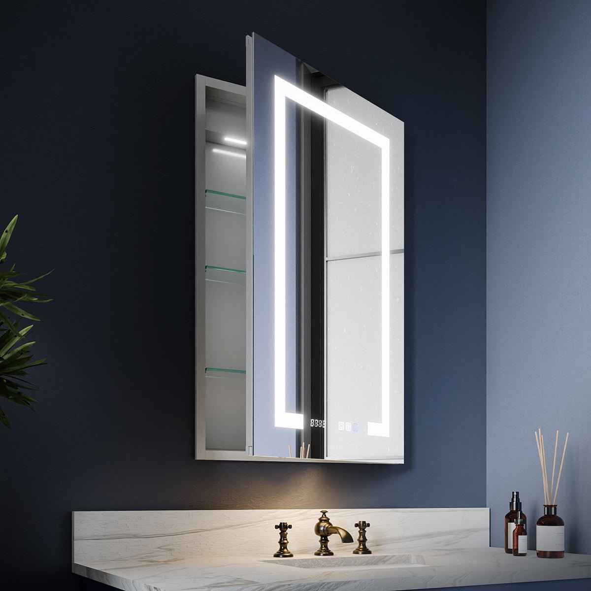 Boost-M2 20" W x 32" H Bathroom Narrow Light Medicine Cabinets with Vanity Mirror Recessed or Surface