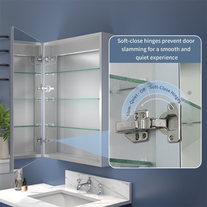 Boost-M2 24" W x 36" H LED Lighted Bathroom Medicine Cabinet with Mirror,Left Hinge