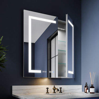 Boost - M2 30" W x 32" H Bathroom Light Medicine Cabinets Recessed or Surface Defogger, Dimmer, Clock，Outlets & USB