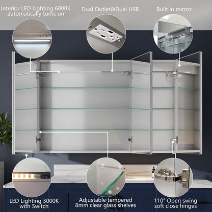 Boost - M2 48" W x 32" H LED Lighted Bathroom Medicine Cabinet with Mirror Recessed or Surface led Medicine Cabinet