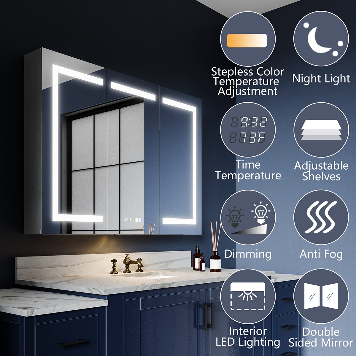 Boost - M2 48" W x 32" H LED Lighted Bathroom Medicine Cabinet with Mirror Recessed or Surface led Medicine Cabinet