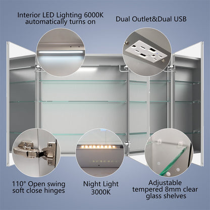 Boost-M2 84" W x 36" H LED Lighted Bathroom Medicine Cabinet with Mirror and Clock
