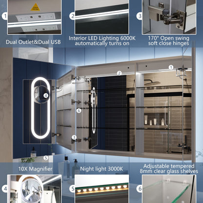 Illusion 40" x 32" LED Medicine Cabinet with Lights, Magnifiers Front and Back Light