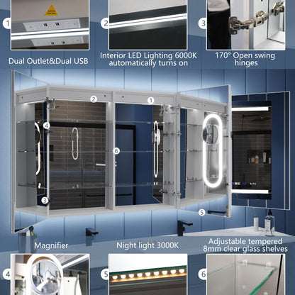 Illusion-B 60" x 36" LED Lighted Inset Mirrored Medicine Cabinet with Magnifiers Front and Back Light