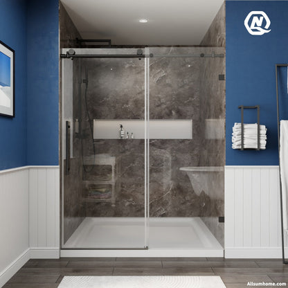Anchor 56-60 in. W x 74 in. H Frameless Tall Shower Door Sliding Walk-in Shower Design with 8mm thick Clear Glass,Black - ExBriteUSA