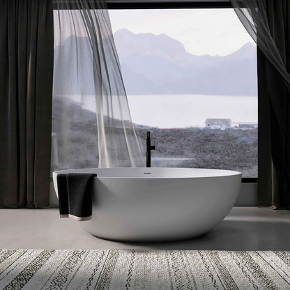 Exbrite 67" Solid Surface Freestanding Soaking Tub, Matte White Oval Luxury Bathtub for Modern Bathrooms