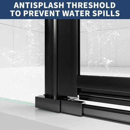 Gemini-W Allsumhome 56-58"Wx71"H Semi-Frameless Pivot Glass Shower Door,Pivot Shower Door,SGCC Tempered Glass,Matte Black,Reversible Installation