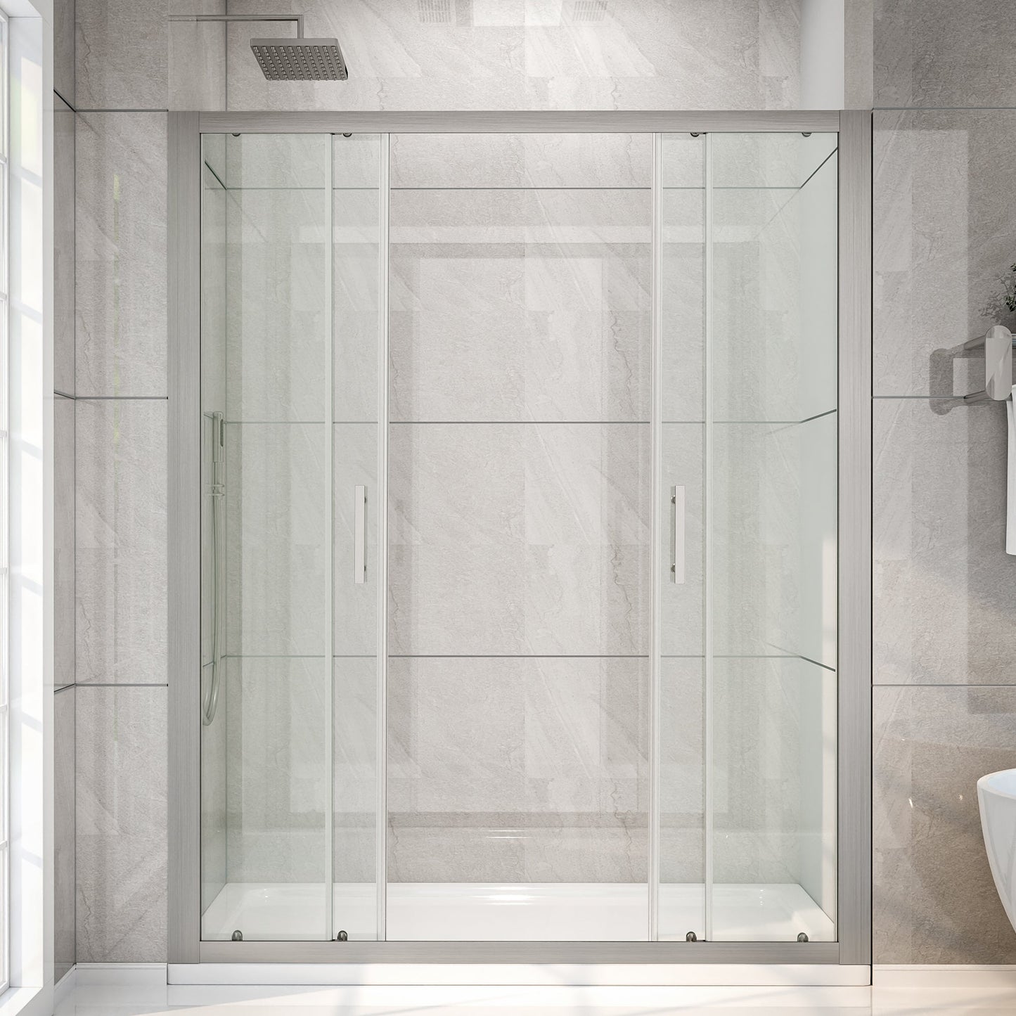 Holden 50-54"W x 70"H Easy Clean Shatter Proof Double Framed Sliding Shower Door with 1/4" (6mm) Clear SGCC Tempered Glass,Brush Nickel
