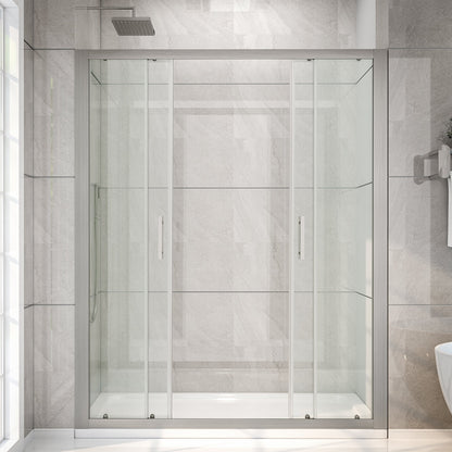 Holden 50-54"W x 70"H Easy Clean Shatter Proof Double Framed Sliding Shower Door with 1/4" (6mm) Clear SGCC Tempered Glass,Brush Nickel