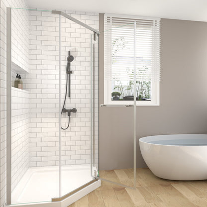Prism Neo-Angle Frameless Shower Door 36 in. W x 72 in. H Corner Shower Enclosure,6mm Clear Glass,Pivot Shower Doors,Brushed Nickel