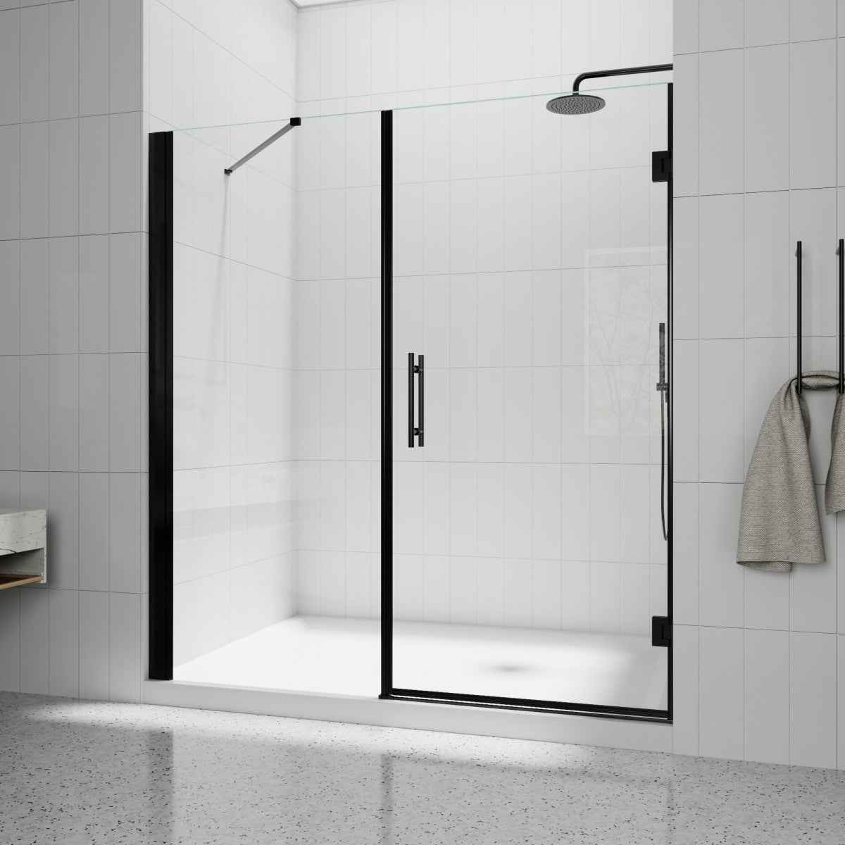 Gemini-W Allsumhome 56-58"Wx71"H Semi-Frameless Pivot Glass Shower Door,Pivot Shower Door,SGCC Tempered Glass,Matte Black,Reversible Installation