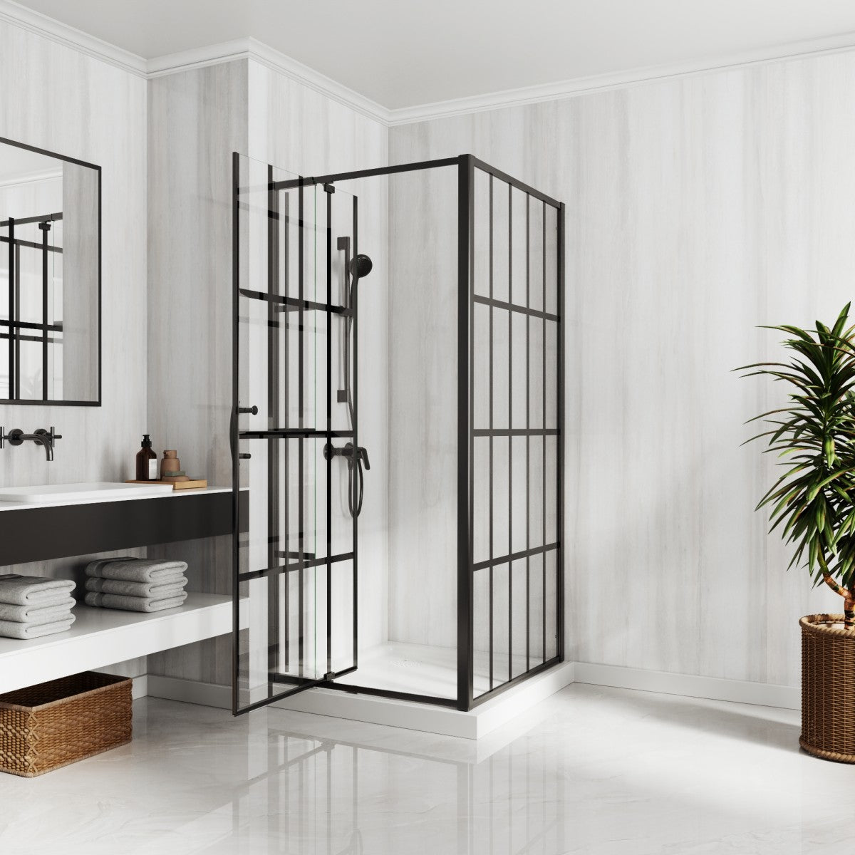 Haven-SP 36 in. W x 72 in. H Corner Shower Enclosure,6mm Clear Glass,Pivot Shower Doors,Brushed Nickel,Not Shower Base