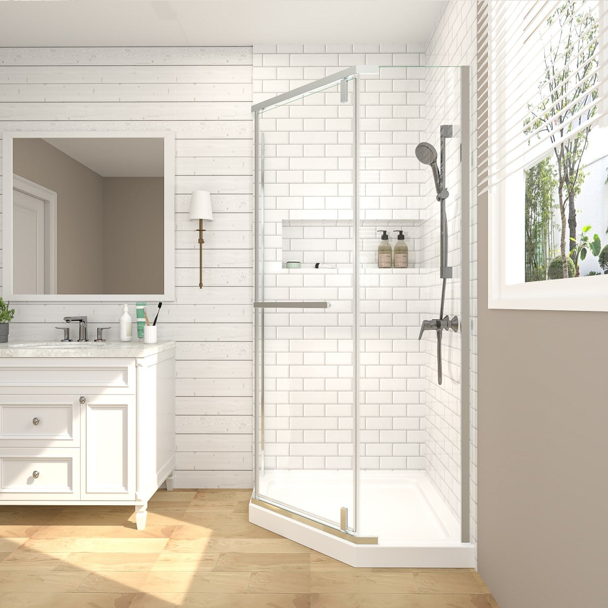 Prism Neo-Angle Frameless Shower Door 36 in. W x 72 in. H Corner Shower Enclosure,6mm Clear Glass,Pivot Shower Doors,Chrome,Not Base