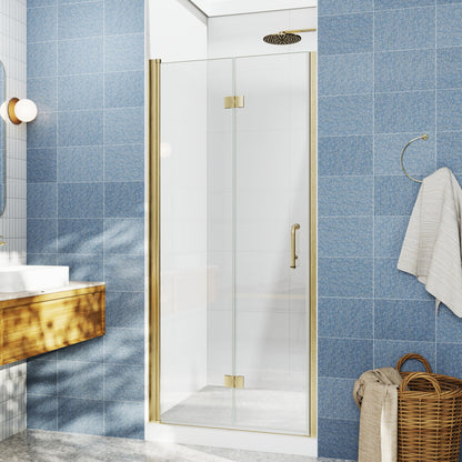 Adapt Allsumhome Bifold Shower Door 36-38 in.W x 72 in.H Pivot Swing Shower Doors,Brushed Gold,Clear Tempered Glass